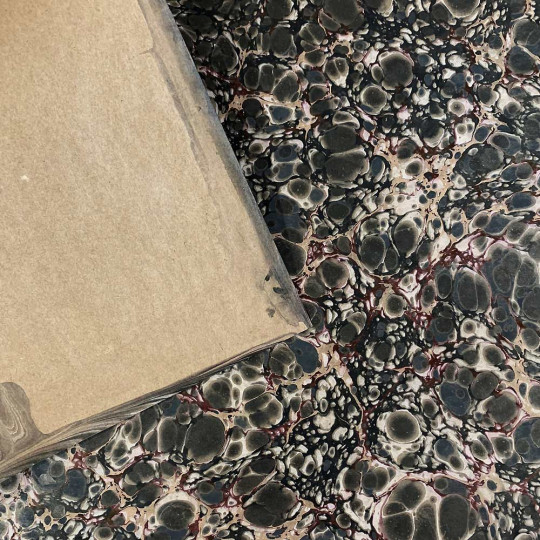 Hand Marbled Paper Stone Marble Pattern in Black, Grey and Cream ~ Berretti Marbled Arts
